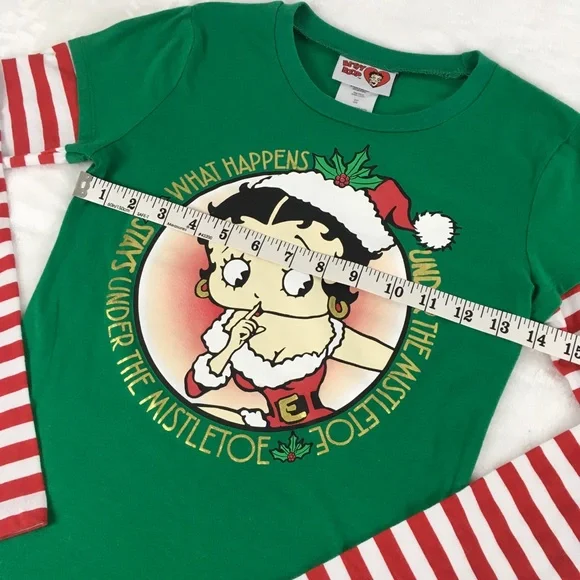 Betty Boop Juniors Size S Christmas Top Green - Picture 6 of 6